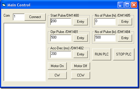 Tampilan Visual Basic 6.0 untuk pengenalian motor melalui serial port